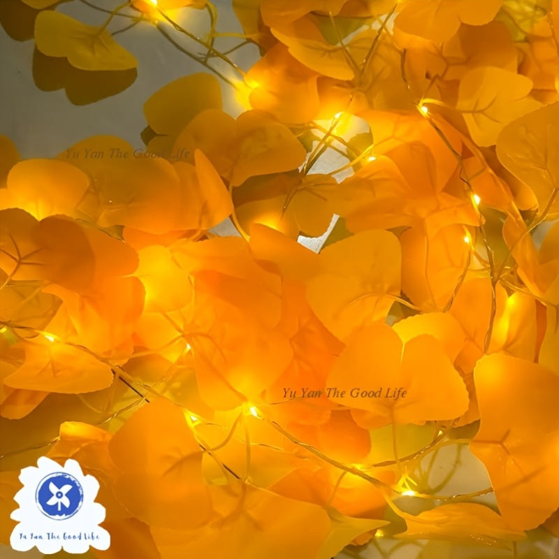 2pcs 2m\u002F6.5Ft Yellow Ginkgo Leaf Light Strings | 20 LEDs Each, Battery-Powered (No Battery Included), Ideal for Bedroom, Wall Hanging, Party, Wedding, Halloween, Christmas, Easter, Valentine'S Day Decorations