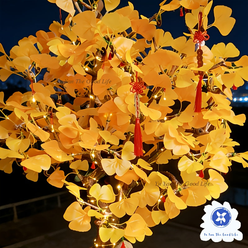 2pcs 2m\u002F6.5Ft Yellow Ginkgo Leaf Light Strings | 20 LEDs Each, Battery-Powered (No Battery Included), Ideal for Bedroom, Wall Hanging, Party, Wedding, Halloween, Christmas, Easter, Valentine'S Day Decorations