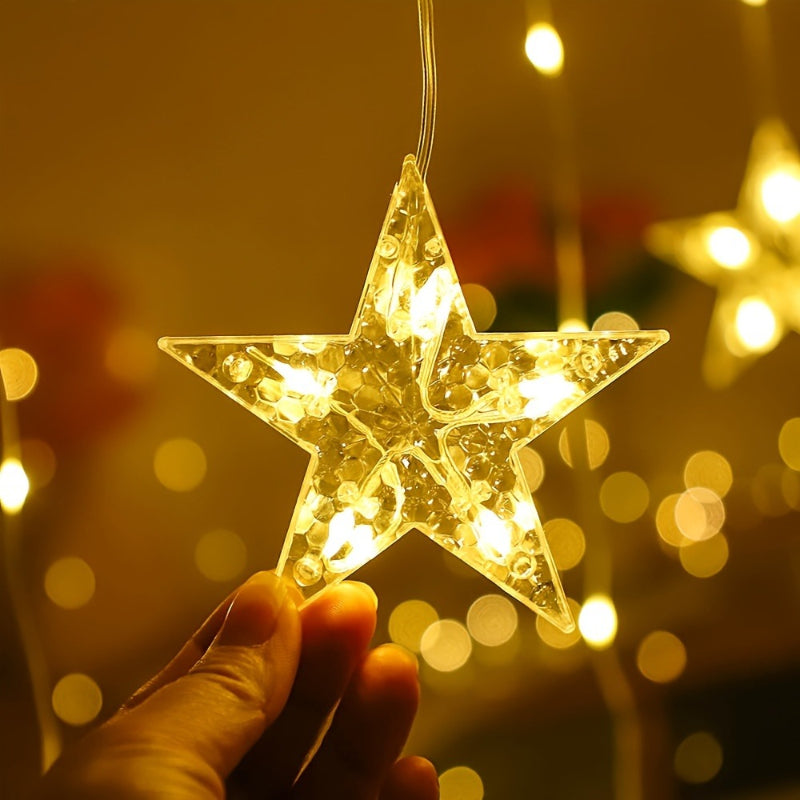 1pc Star Curtain String Lights - Colorful\u002FWarm Light Options, Cozy Atmosphere, Perfect for Weddings, Birthdays, Family Dinners, Holidays, Curtains, Bedrooms, Battery-Powered (No Batteries), Ideal for Home Decorators