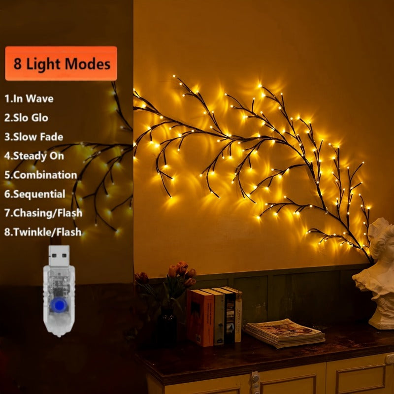 72 Bendable LED Willow Vine String Lights | 8 Modes, USB Powered, Suitable for Wedding Decoration, Living Room, Coffee Shop, Bedroom, and Other Areas Lighting, Ideal for Christmas and Holiday Gifts