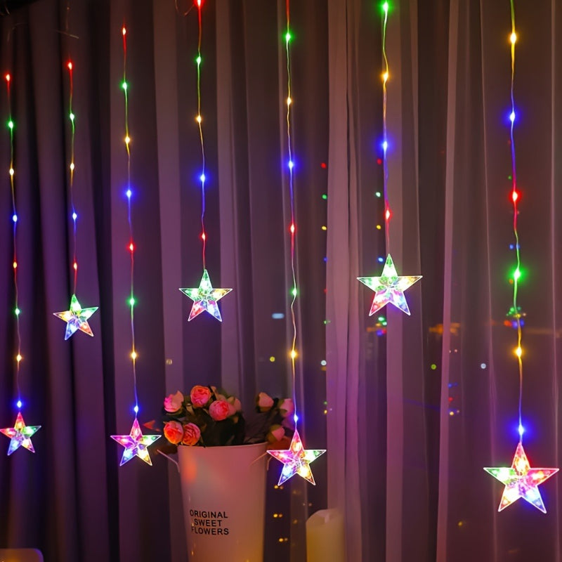 1pc Star Curtain String Lights - Colorful\u002FWarm Light Options, Cozy Atmosphere, Perfect for Weddings, Birthdays, Family Dinners, Holidays, Curtains, Bedrooms, Battery-Powered (No Batteries), Ideal for Home Decorators