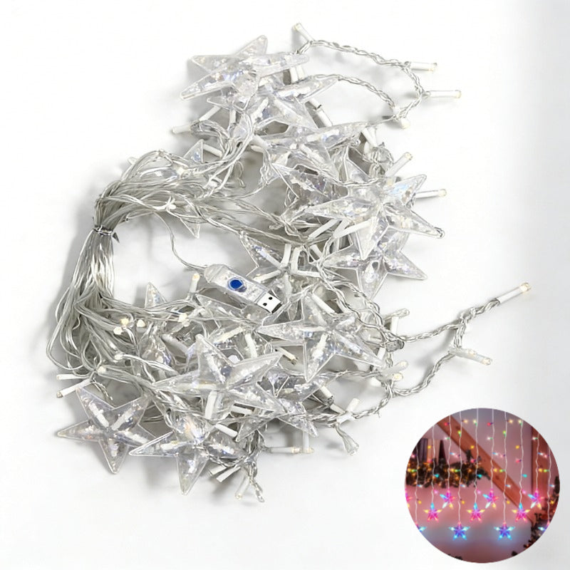 1pc, Shiny Star Curtain String Lights, 118.11inch\u002F96 LED Lights, Indoor USB Color Fairy Lights, Very Suitable for Christmas, New Year, Weddings, Bedroom, Porch Ceiling Decoration (Battery Not Included)