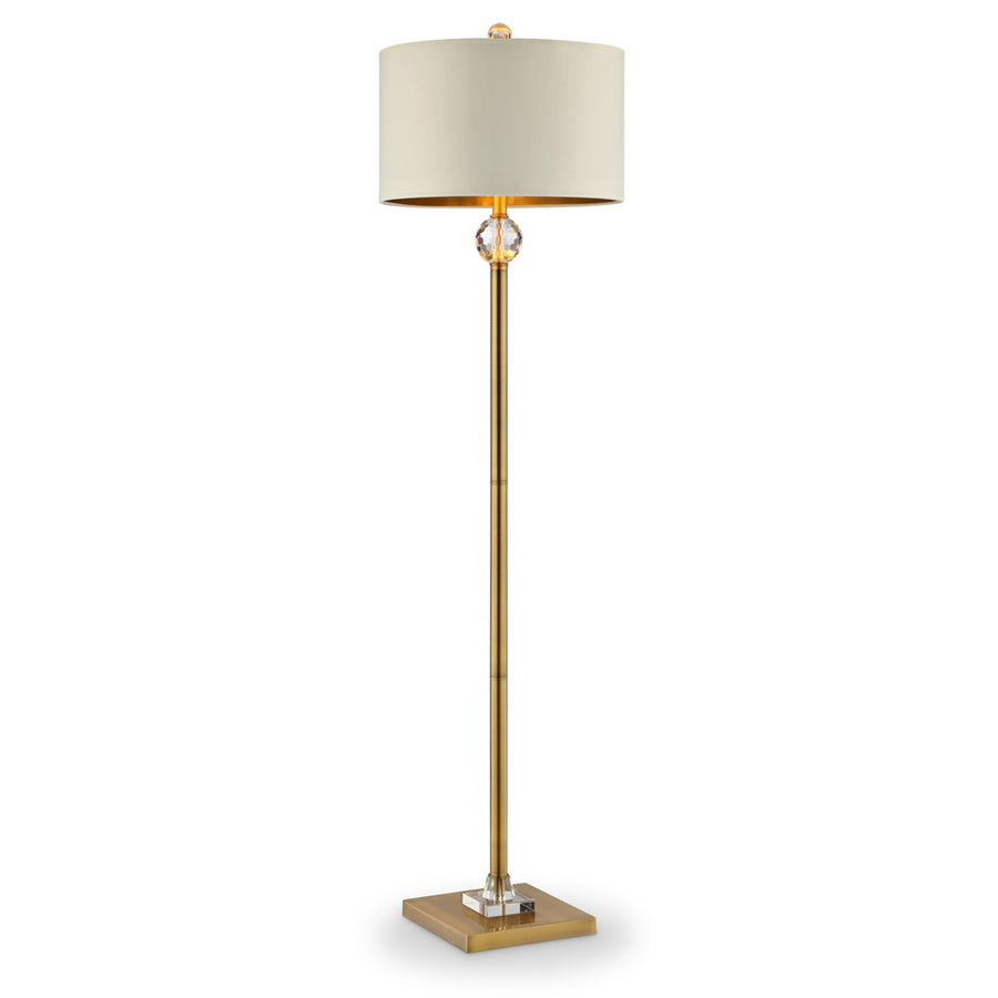 63.25-Inch Perspicio Solid Crystal Orb Golden Column Floor Lamp | Modern Style with Matte Metal End, Fabric Shade, Downlight Lighting, 120V Plug Powered
