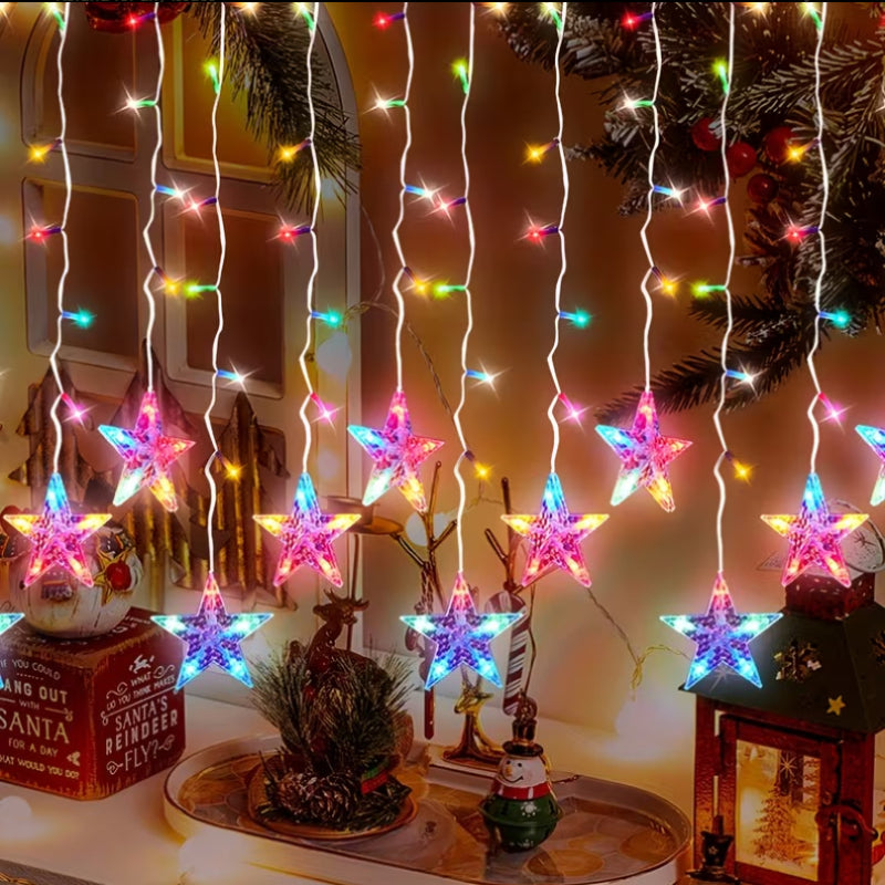 1pc, Shiny Star Curtain String Lights, 118.11inch\u002F96 LED Lights, Indoor USB Color Fairy Lights, Very Suitable for Christmas, New Year, Weddings, Bedroom, Porch Ceiling Decoration (Battery Not Included)