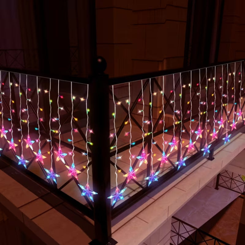 1pc, Shiny Star Curtain String Lights, 118.11inch\u002F96 LED Lights, Indoor USB Color Fairy Lights, Very Suitable for Christmas, New Year, Weddings, Bedroom, Porch Ceiling Decoration (Battery Not Included)