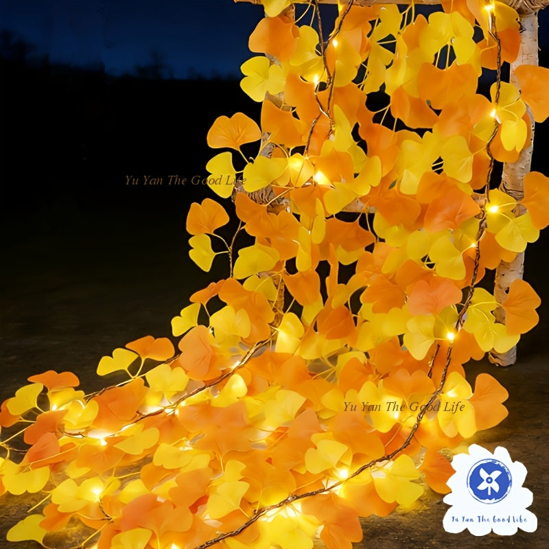 2pcs 2m\u002F6.5Ft Yellow Ginkgo Leaf Light Strings | 20 LEDs Each, Battery-Powered (No Battery Included), Ideal for Bedroom, Wall Hanging, Party, Wedding, Halloween, Christmas, Easter, Valentine'S Day Decorations