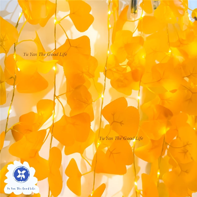 2pcs 2m\u002F6.5Ft Yellow Ginkgo Leaf Light Strings | 20 LEDs Each, Battery-Powered (No Battery Included), Ideal for Bedroom, Wall Hanging, Party, Wedding, Halloween, Christmas, Easter, Valentine'S Day Decorations