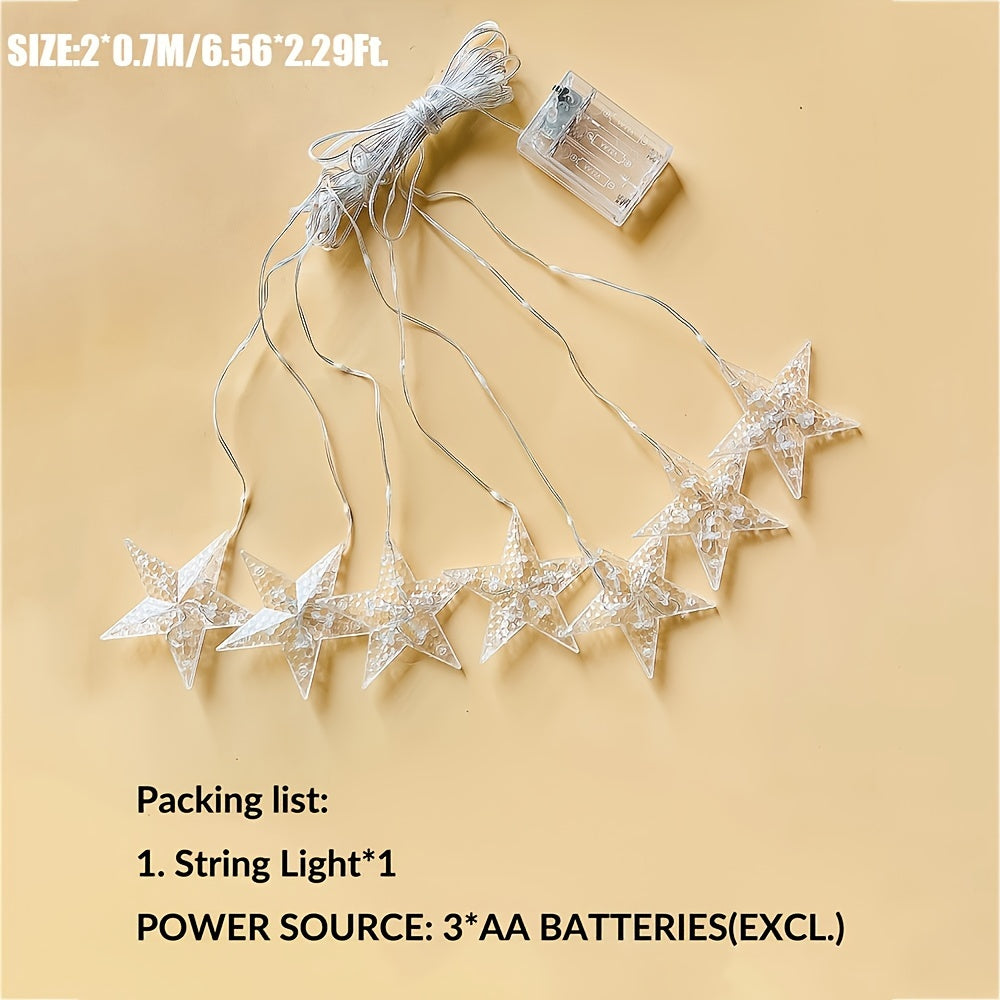 1pc Star Curtain String Lights - Colorful\u002FWarm Light Options, Cozy Atmosphere, Perfect for Weddings, Birthdays, Family Dinners, Holidays, Curtains, Bedrooms, Battery-Powered (No Batteries), Ideal for Home Decorators