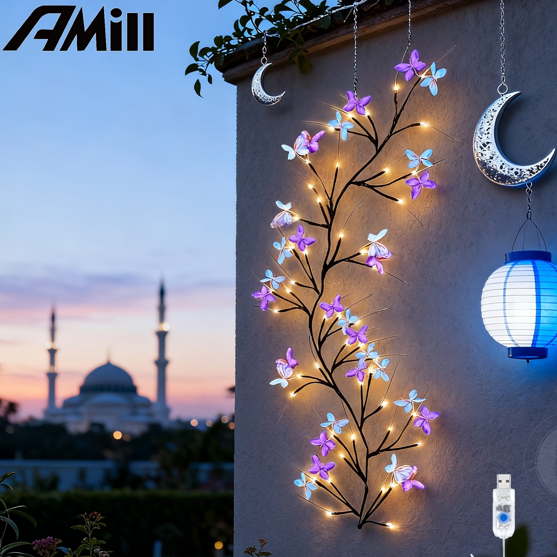 USB Powered Butterfly Tree Branch Light | 8 Modes, 39\u002F70 Inch Warm Light, Hanging Butterfly Decoration, Suitable for Bedrooms, Living Rooms, Walls, Ideal for Valentine'S Day, New Year, Ramadan, Wedding Atmosphere, Best Gift - AMILL