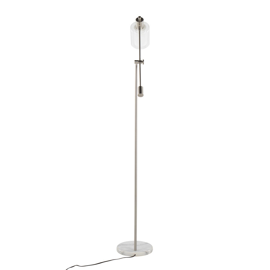 Marcel Contemporary\u002F Glam Floor Lamp in White Marble and Nickel Metal with Clear and Frosted Glass Shade by LumiSource