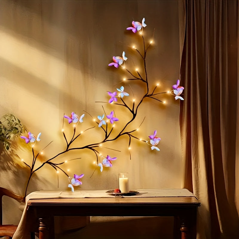 1pc LED Willow Leaf Elm Tree Light Strip Butterfly Flower - USB Powered Indoor Rope Light, 8 Modes, Flexible Magical Butterfly Decoration, Warm White, Perfect for Christmas Gifts And Festive Home Decor