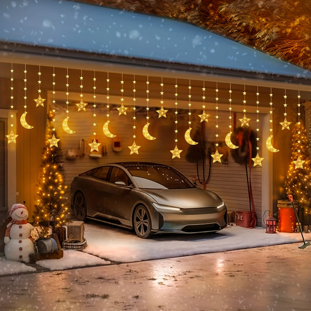 1pc, Moon And Star String Lights for Eid Al Fitr, Warm White LED Fairy Lights Powered by USB, 3\u002F9.84Ft with 98 Leds, Suitable for Decorating Bedrooms, Curtains, Parties, And Both Indoor And Outdoor Spaces (Batteries Not Included)