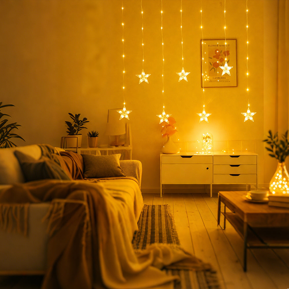 1pc Star Curtain String Lights - Colorful\u002FWarm Light Options, Cozy Atmosphere, Perfect for Weddings, Birthdays, Family Dinners, Holidays, Curtains, Bedrooms, Battery-Powered (No Batteries), Ideal for Home Decorators