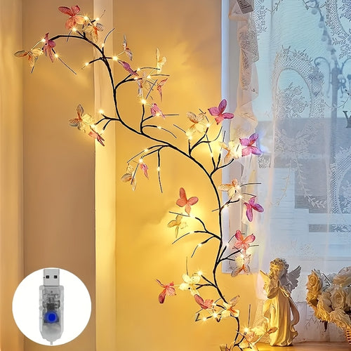1pc LED Willow Leaf Elm Tree Light Strip Butterfly Flower - USB Powered Indoor Rope Light, 8 Modes, Flexible Magical Butterfly Decoration, Warm White, Perfect for Christmas Gifts And Festive Home Decor