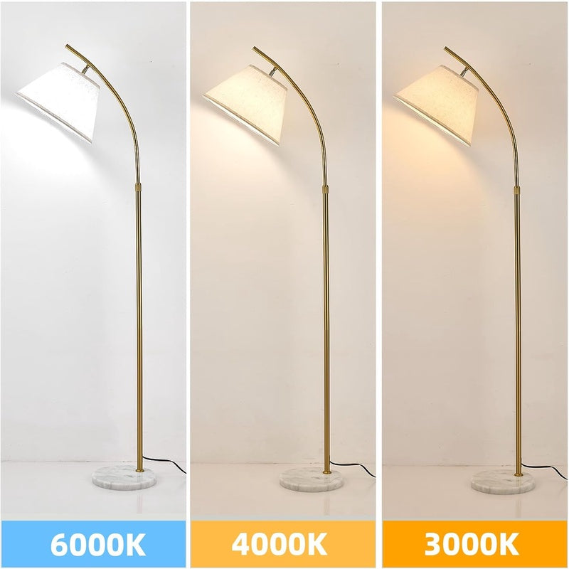 Arc Floor Lamp Luxury Gold LED Floor Lamp with Linen Shade, 3 Color Dimmable Modern Standing Lamp, Tall Floor Lamp for Living Room Bedroom Office Reading Room, Include LED Bulb