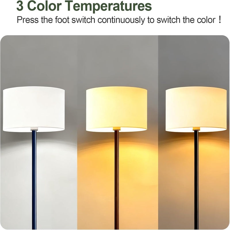 62.9 Floor Lamp with Table Brown, White Lampshade Vintage Standing Lamp with Tray Foot Switch, 3 Color Temperatures LED Bulb Included, for Living Room, Bedroom