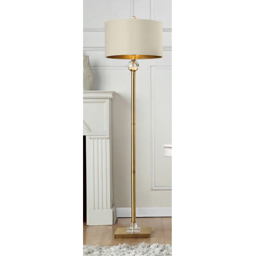 63.25-Inch Perspicio Solid Crystal Orb Golden Column Floor Lamp | Modern Style with Matte Metal End, Fabric Shade, Downlight Lighting, 120V Plug Powered