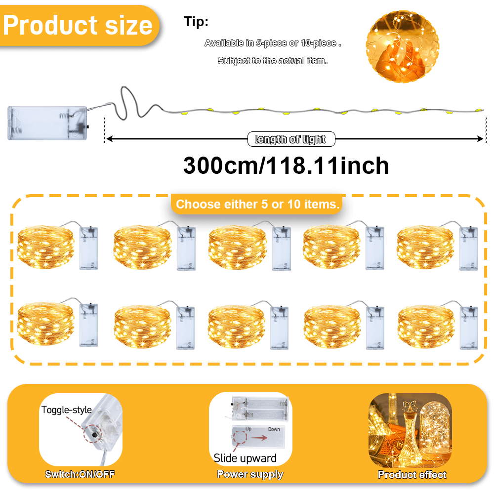 3m\u002F9.84ft 30 LED Warm White\u002FColor Fairy String Lights - Dimmable Flicker\u002FStrobe Effect, Suitable for Christmas Trees, Parties, Home, Bedroom, Trees and Holiday Decorations, Battery Powered (Batteries Not Included)