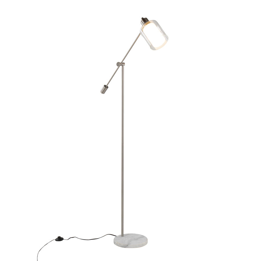 Marcel Contemporary\u002F Glam Floor Lamp in White Marble and Nickel Metal with Clear and Frosted Glass Shade by LumiSource