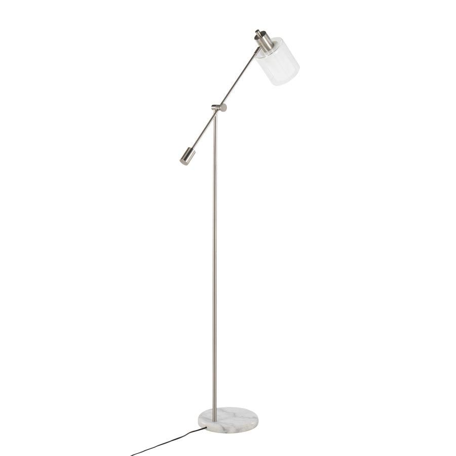 Marcel Contemporary\u002F Glam Floor Lamp in White Marble and Nickel Metal with Clear and Frosted Glass Shade by LumiSource