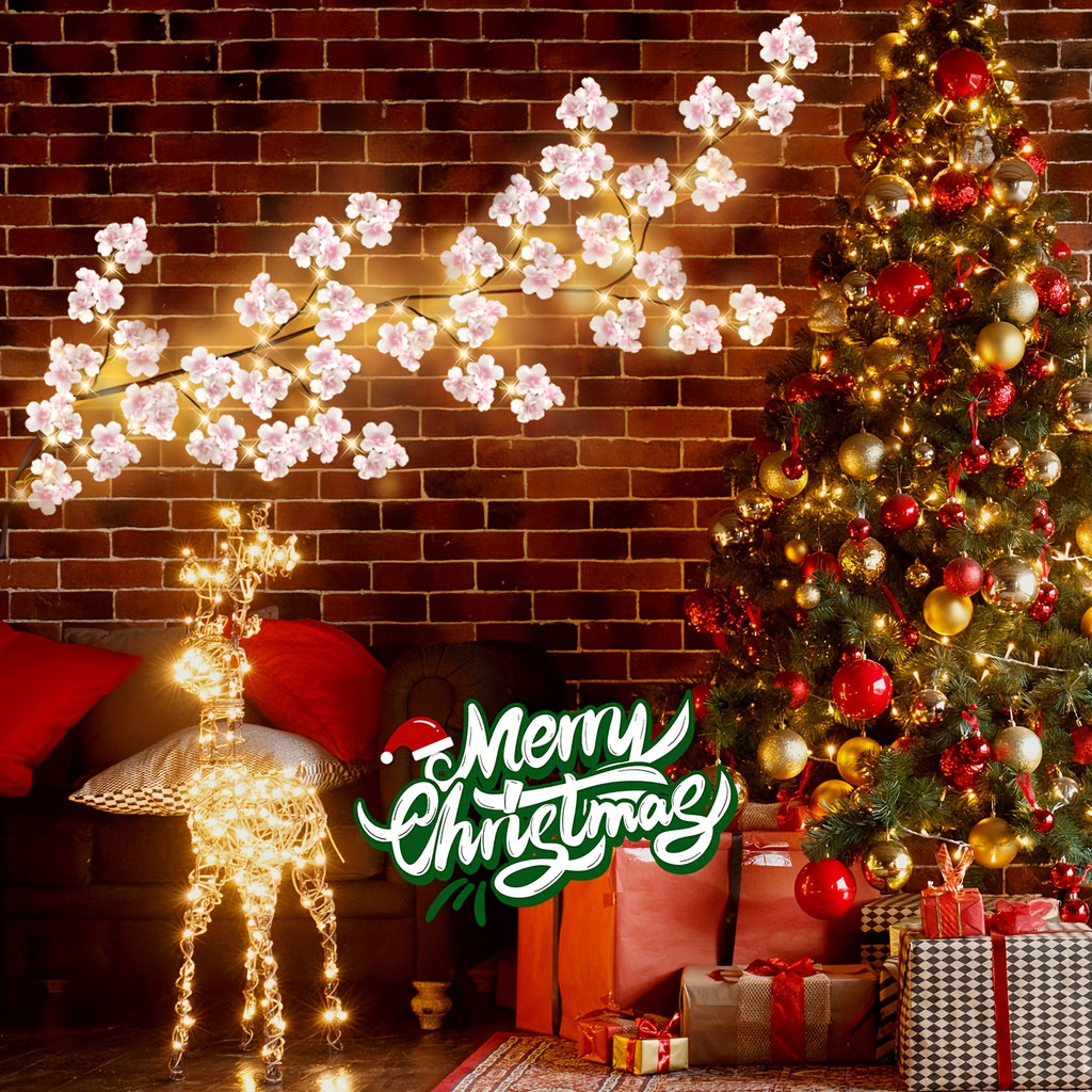 1pc, Fairy String Lights USB Powered 100LED LED Christmas Lights 8 Modes 1.8m\u002F5.91ft Artificial Cherry Blossom Magic Vine Lights for Indoor Outdoor Wedding Valentine's Day Halloween Garden Yard Bedroom Wall Decorations (Batteries Not Included)