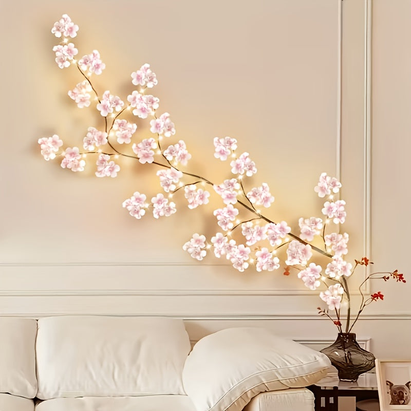 1pc, Fairy String Lights USB Powered 100LED LED Christmas Lights 8 Modes 1.8m\u002F5.91ft Artificial Cherry Blossom Magic Vine Lights for Indoor Outdoor Wedding Valentine's Day Halloween Garden Yard Bedroom Wall Decorations (Batteries Not Included)