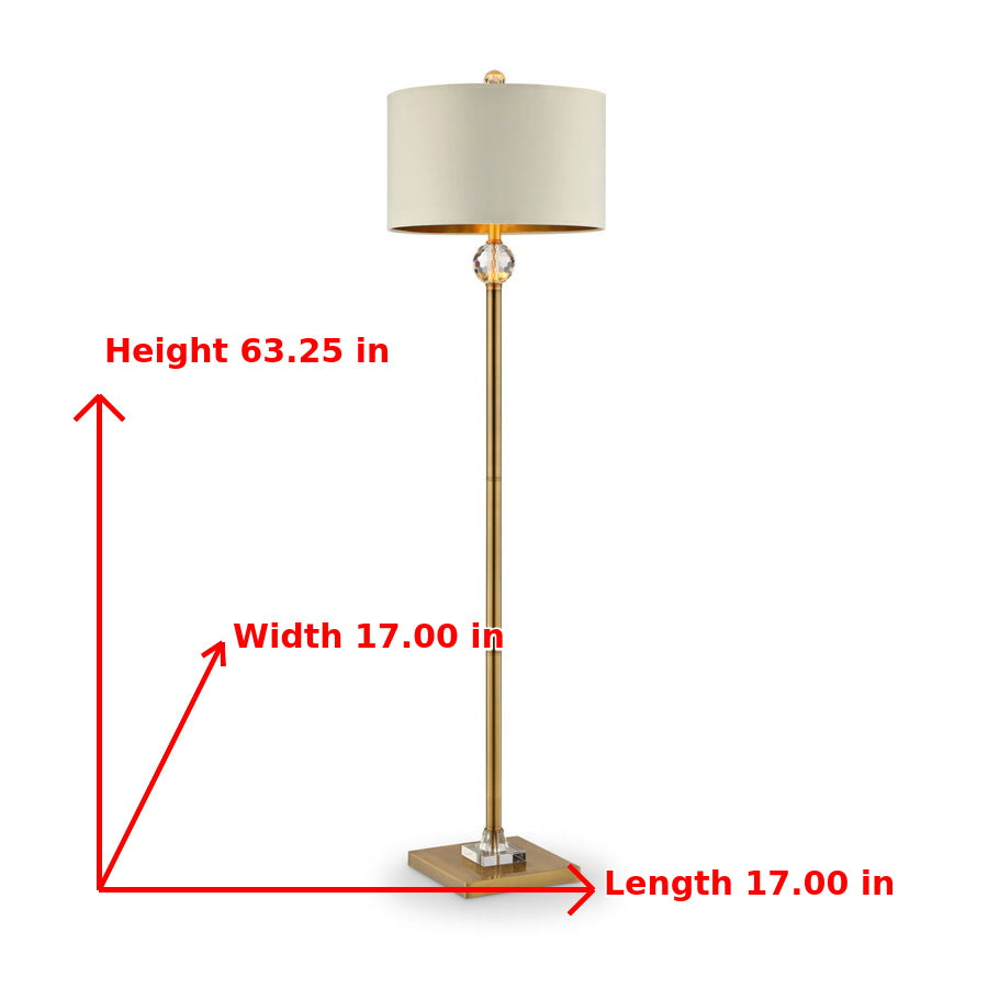 63.25-Inch Perspicio Solid Crystal Orb Golden Column Floor Lamp | Modern Style with Matte Metal End, Fabric Shade, Downlight Lighting, 120V Plug Powered