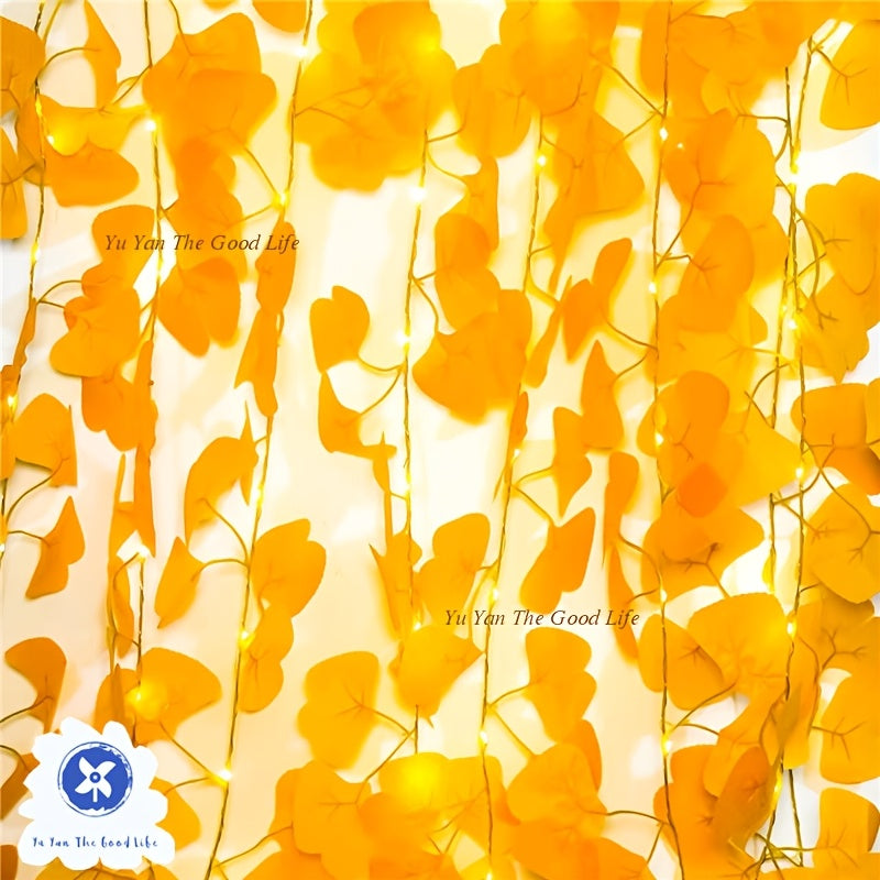 2pcs 2m\u002F6.5Ft Yellow Ginkgo Leaf Light Strings | 20 LEDs Each, Battery-Powered (No Battery Included), Ideal for Bedroom, Wall Hanging, Party, Wedding, Halloween, Christmas, Easter, Valentine'S Day Decorations