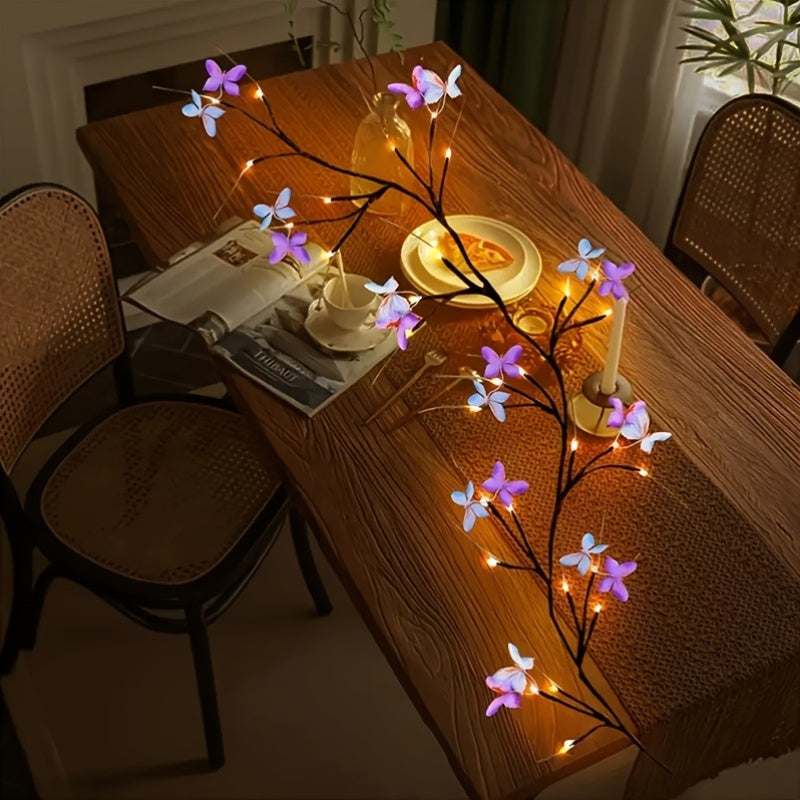 1pc LED Willow Leaf Elm Tree Light Strip Butterfly Flower - USB Powered Indoor Rope Light, 8 Modes, Flexible Magical Butterfly Decoration, Warm White, Perfect for Christmas Gifts And Festive Home Decor