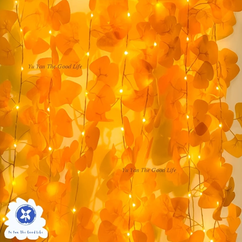 2pcs 2m\u002F6.5Ft Yellow Ginkgo Leaf Light Strings | 20 LEDs Each, Battery-Powered (No Battery Included), Ideal for Bedroom, Wall Hanging, Party, Wedding, Halloween, Christmas, Easter, Valentine'S Day Decorations
