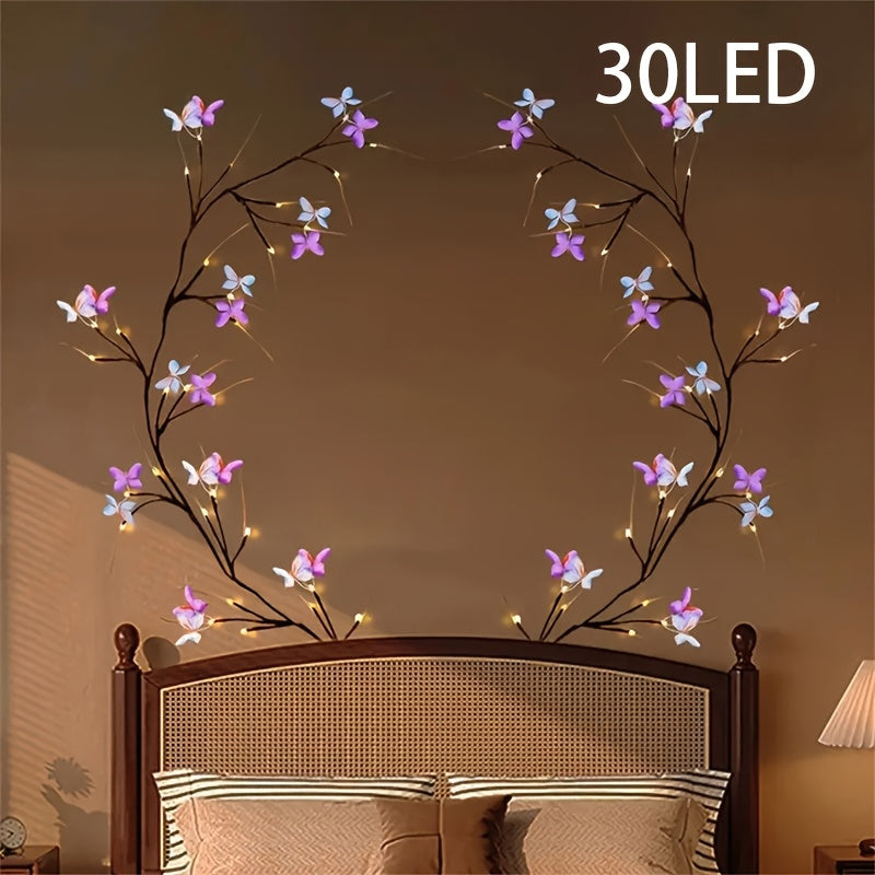 1pc LED Willow Leaf Elm Tree Light Strip Butterfly Flower - USB Powered Indoor Rope Light, 8 Modes, Flexible Magical Butterfly Decoration, Warm White, Perfect for Christmas Gifts And Festive Home Decor