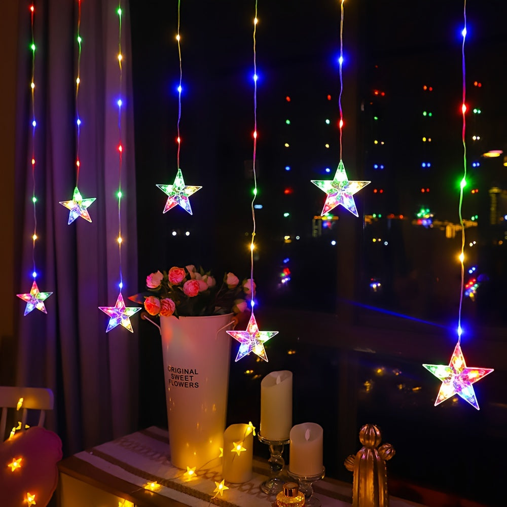 1pc Star Curtain String Lights - Colorful\u002FWarm Light Options, Cozy Atmosphere, Perfect for Weddings, Birthdays, Family Dinners, Holidays, Curtains, Bedrooms, Battery-Powered (No Batteries), Ideal for Home Decorators