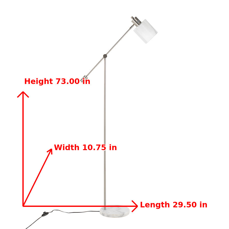 Marcel Contemporary\u002F Glam Floor Lamp in White Marble and Nickel Metal with Clear and Frosted Glass Shade by LumiSource