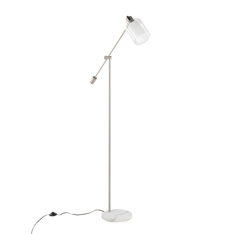 Marcel Contemporary\u002F Glam Floor Lamp in White Marble and Nickel Metal with Clear and Frosted Glass Shade by LumiSource