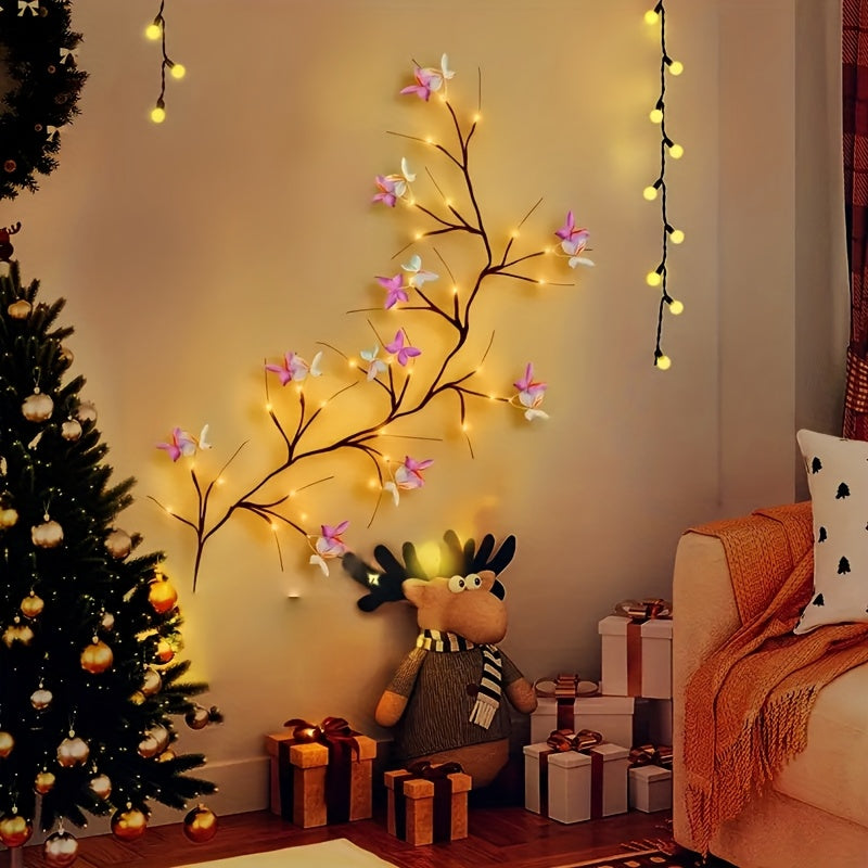1pc LED Willow Leaf Elm Tree Light Strip Butterfly Flower - USB Powered Indoor Rope Light, 8 Modes, Flexible Magical Butterfly Decoration, Warm White, Perfect for Christmas Gifts And Festive Home Decor