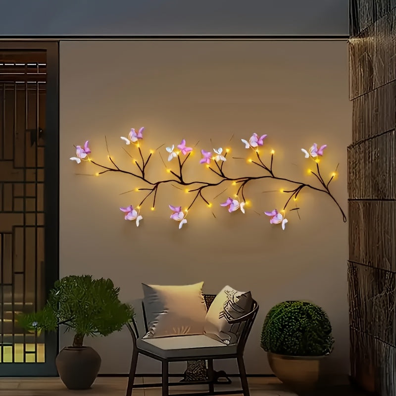 1pc LED Willow Leaf Elm Tree Light Strip Butterfly Flower - USB Powered Indoor Rope Light, 8 Modes, Flexible Magical Butterfly Decoration, Warm White, Perfect for Christmas Gifts And Festive Home Decor