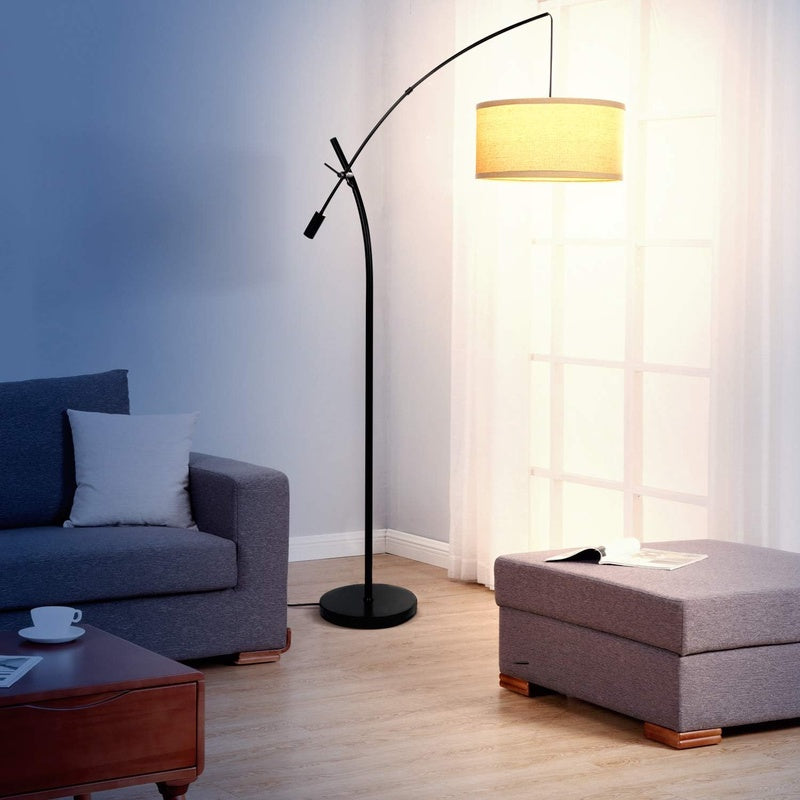 Grayson LED Arc Floor Lamp for Office Living Room, Adjustable Arm Lamp in Industrial Style for Bedroom Reading - Black