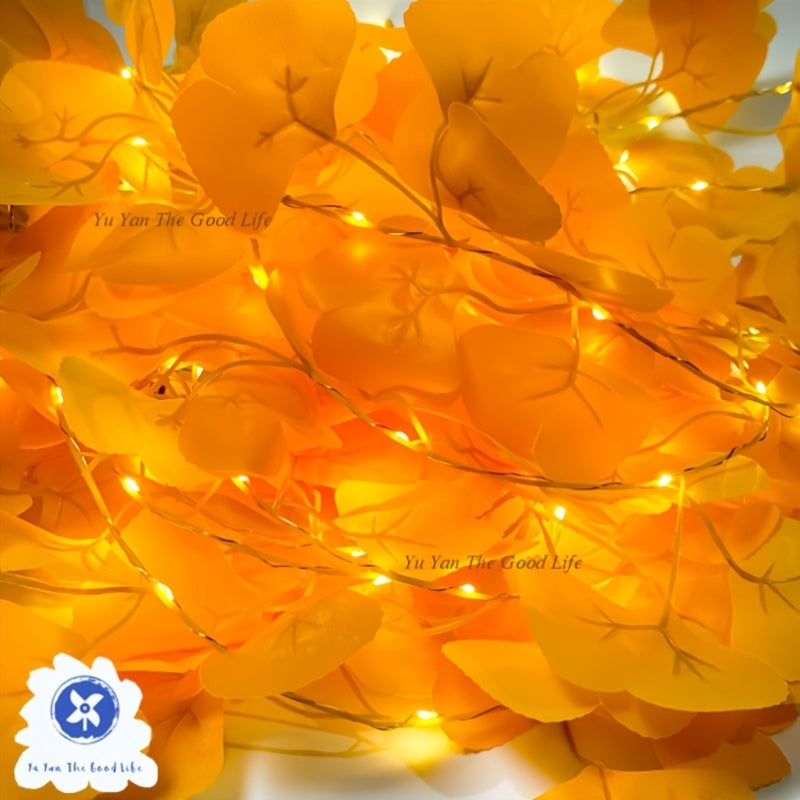 2pcs 2m\u002F6.5Ft Yellow Ginkgo Leaf Light Strings | 20 LEDs Each, Battery-Powered (No Battery Included), Ideal for Bedroom, Wall Hanging, Party, Wedding, Halloween, Christmas, Easter, Valentine'S Day Decorations