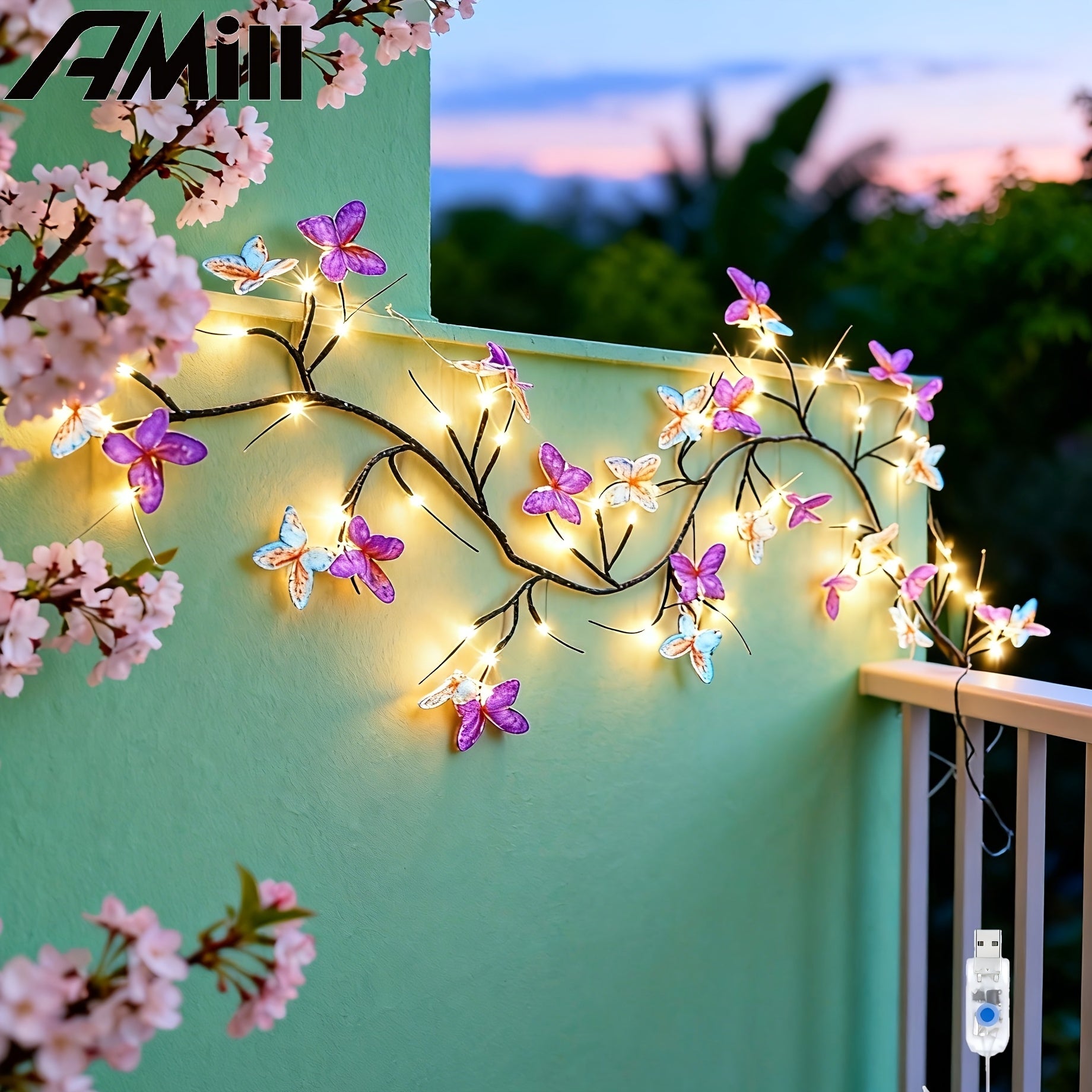 USB Powered Butterfly Tree Branch Light | 8 Modes, 39\u002F70 Inch Warm Light, Hanging Butterfly Decoration, Suitable for Bedrooms, Living Rooms, Walls, Ideal for Valentine'S Day, New Year, Ramadan, Wedding Atmosphere, Best Gift - AMILL