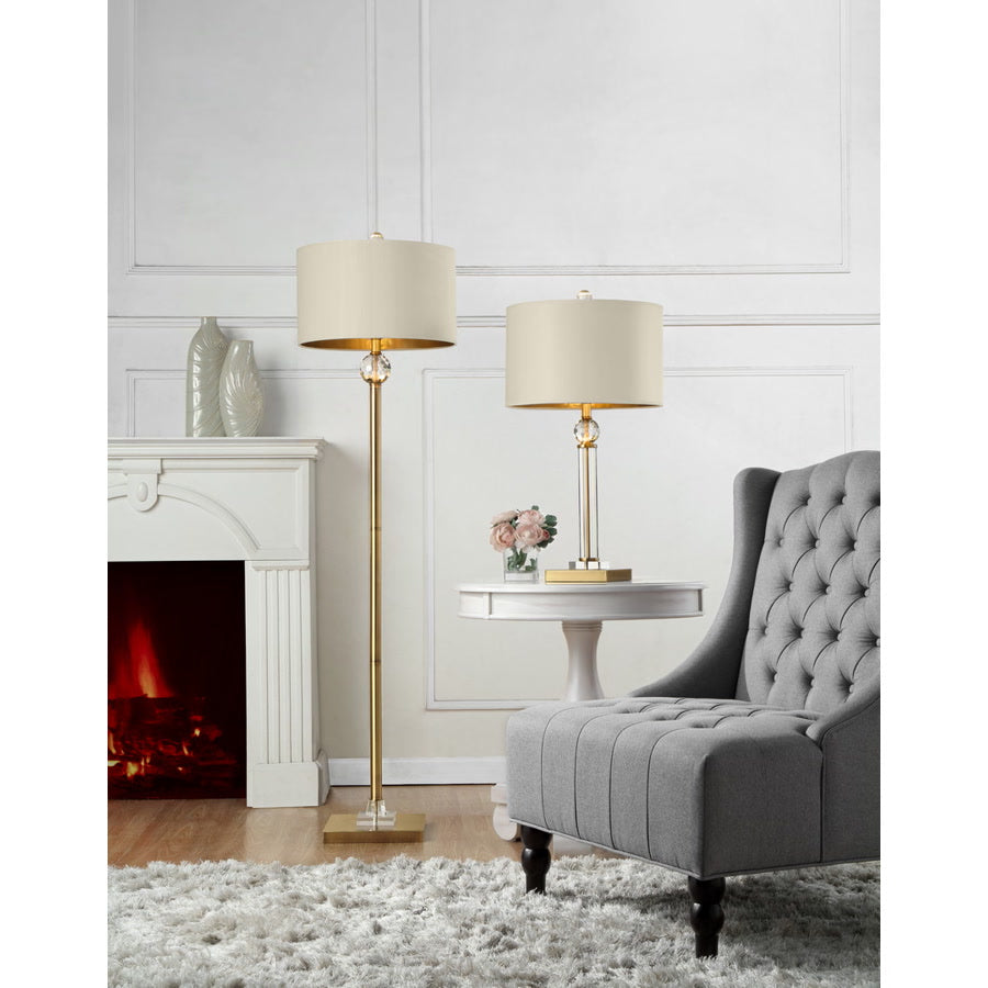 63.25-Inch Perspicio Solid Crystal Orb Golden Column Floor Lamp | Modern Style with Matte Metal End, Fabric Shade, Downlight Lighting, 120V Plug Powered