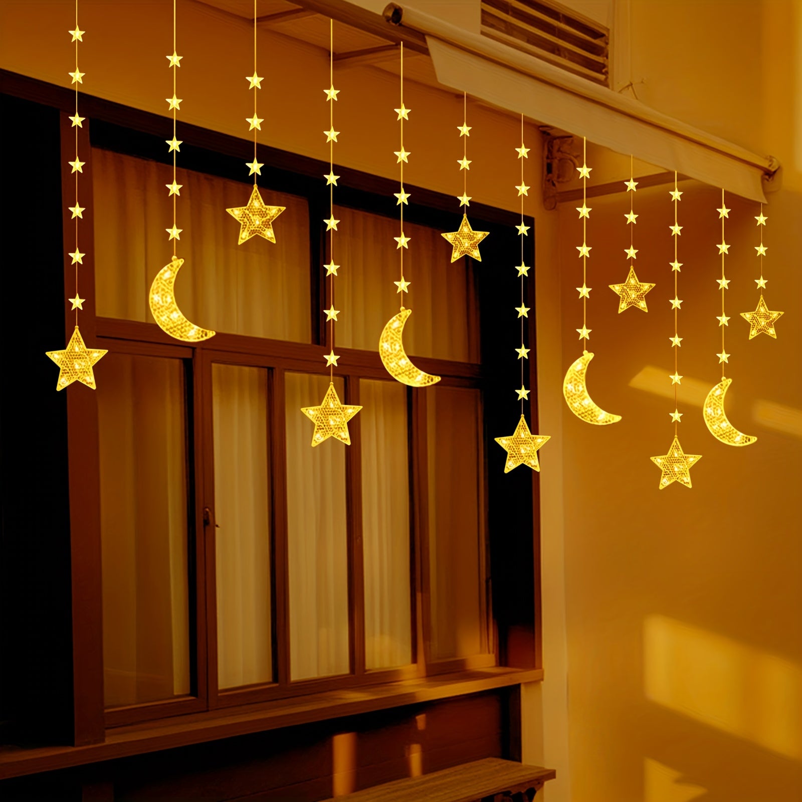 1pc, Moon And Star String Lights for Eid Al Fitr, Warm White LED Fairy Lights Powered by USB, 3\u002F9.84Ft with 98 Leds, Suitable for Decorating Bedrooms, Curtains, Parties, And Both Indoor And Outdoor Spaces (Batteries Not Included)