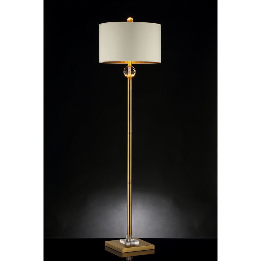 63.25-Inch Perspicio Solid Crystal Orb Golden Column Floor Lamp | Modern Style with Matte Metal End, Fabric Shade, Downlight Lighting, 120V Plug Powered